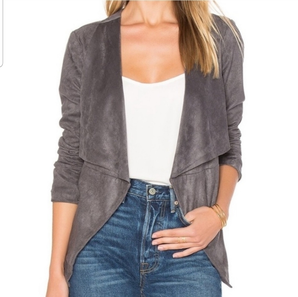 Cupcakes and Cashmere Ellis Draped Front Vegan Suede Jacket Thunderstorm Gray S